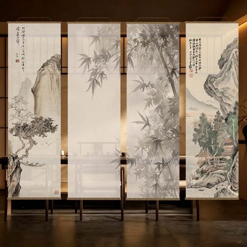 半透纱宋式山水玄关屏风帘