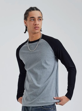 45Cent美式250G重磅坎肩长袖T恤弹力拼接修身圆领打底上衣男女秋