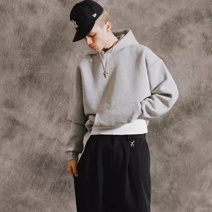 空气层boxy美式重磅纯色连帽卫衣