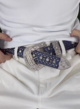 45Cent嘻哈欧美说唱歌手同款朋克Drip满钻水钻铆钉腰带皮带男潮