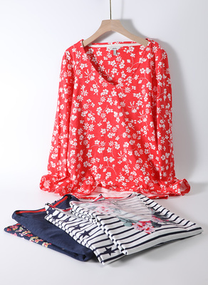 长袖通勤A字条纹印花棉女柔软