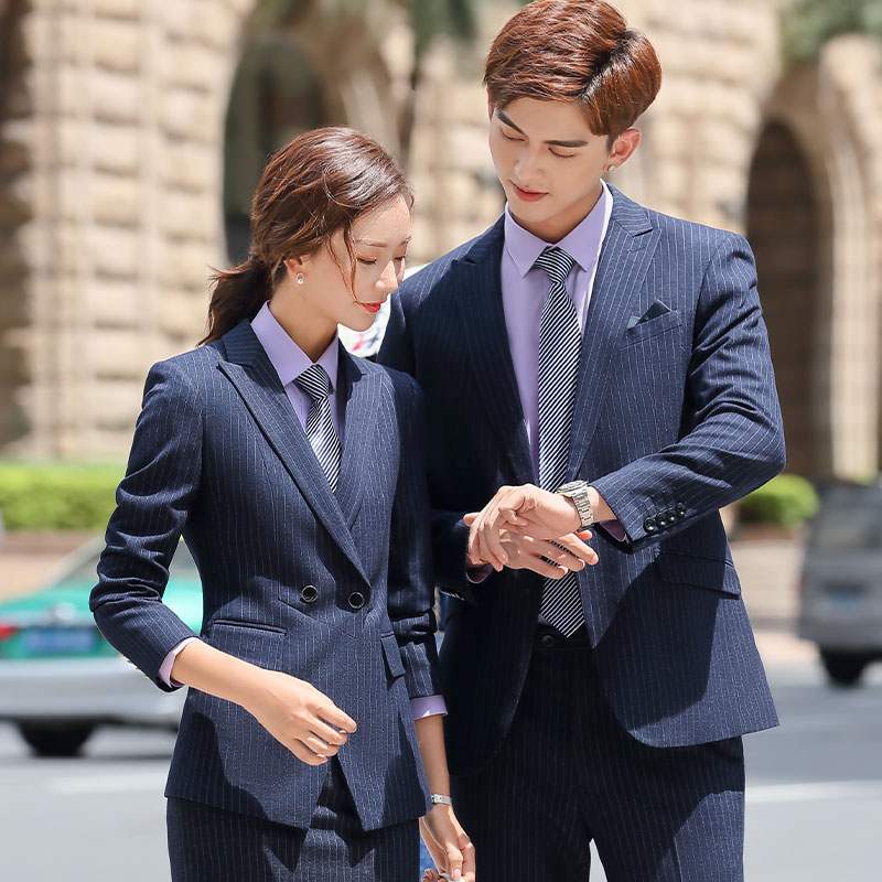 蓝色条纹工作服正装男女同款