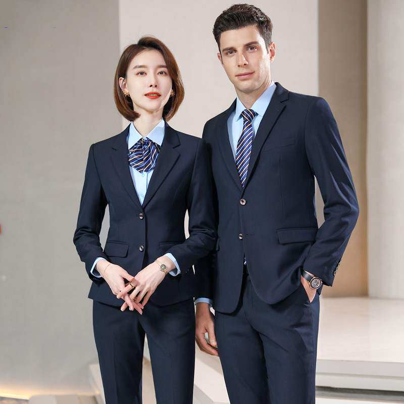 藏青色职业西装套装男女商务正装行政西服工装房地产售楼部工作服