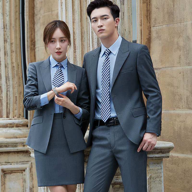 干练气质灰色西装套装男士三件套商务正装4s店工作服经理销售工装