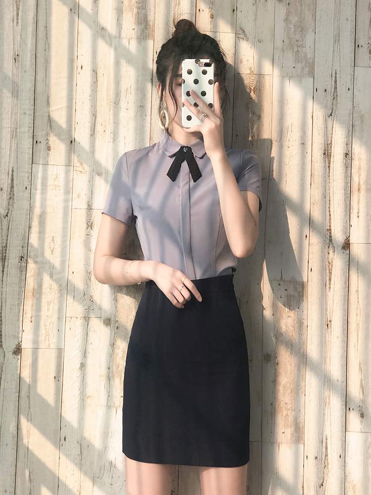 职业装女套装套裙2021夏季新款工作服短袖衬衫工装修身ol衬衣制服