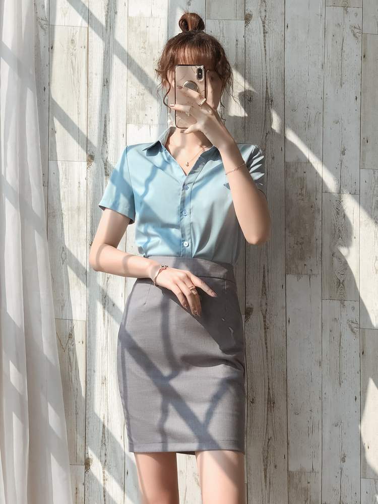 职业装气质女神范夏装2021新款V领白衬衫教师正装工作服职场套裙