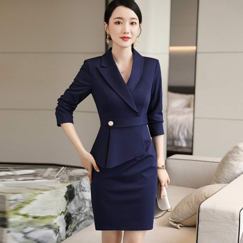 珠宝店工作服连衣裙女春秋美容师服装女气质柜姐工装职业女裙长袖