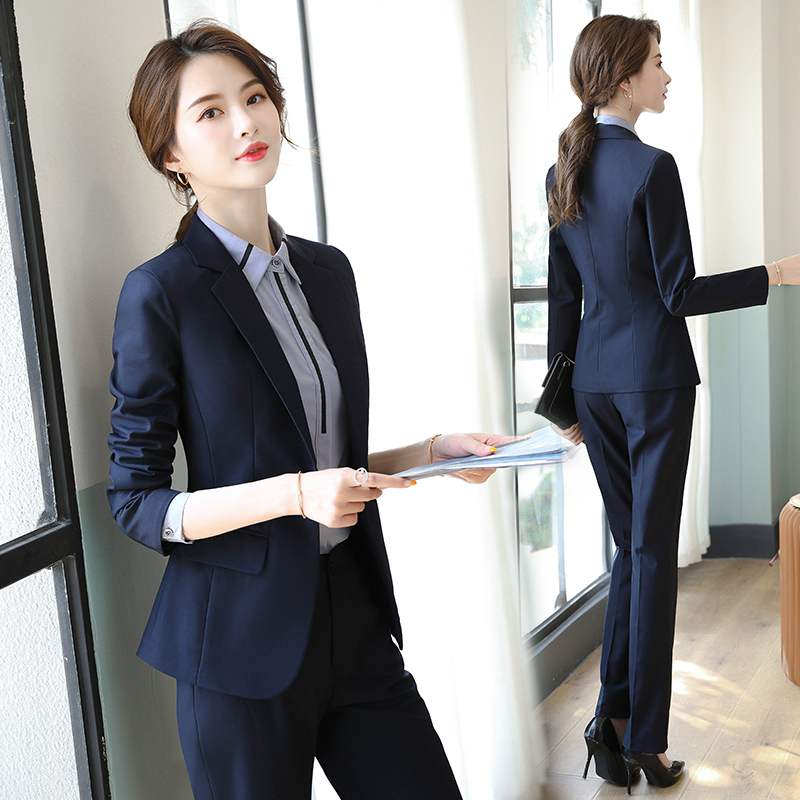 深蓝色西装外套女2021新款冬正装西服气质高端职业套装秋冬工作服