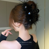 鸵鸟羽毛抓夹女毛毛发夹2025新款 后脑勺大号时尚 鲨鱼夹头饰高级感