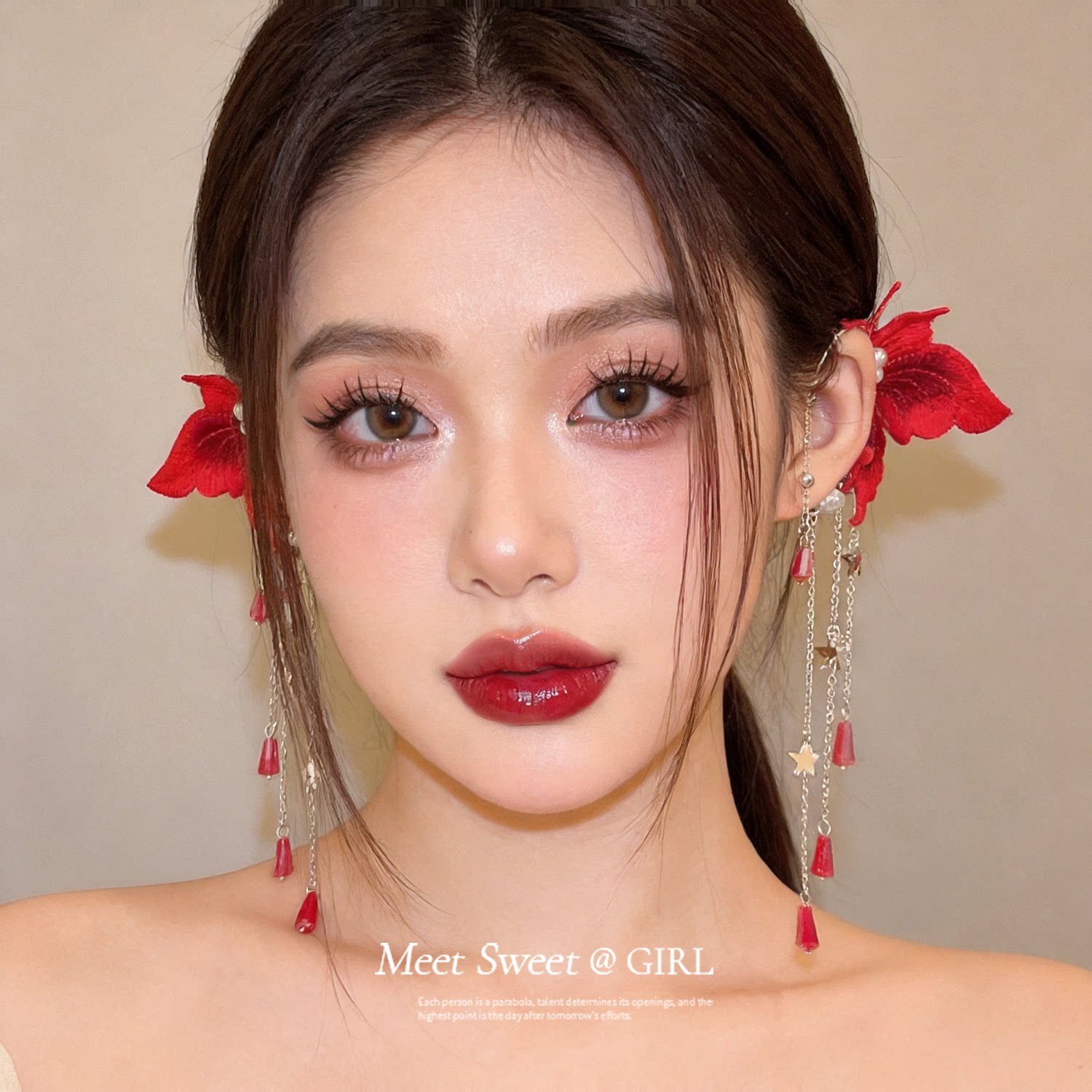 新中式针织蝴蝶玻璃流苏耳挂