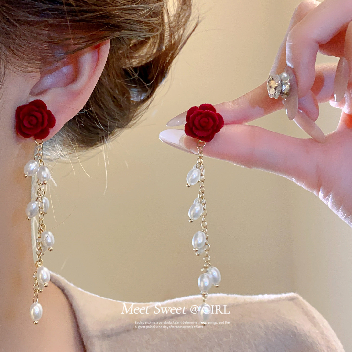 优雅红色花朵珍珠流苏耳环2026新款高级感耳钉巨好看晚礼服耳饰女,饰品/流行首饰/时尚饰品新,耳环,淘宝优惠券,粉丝福利购,淘宝优惠卷