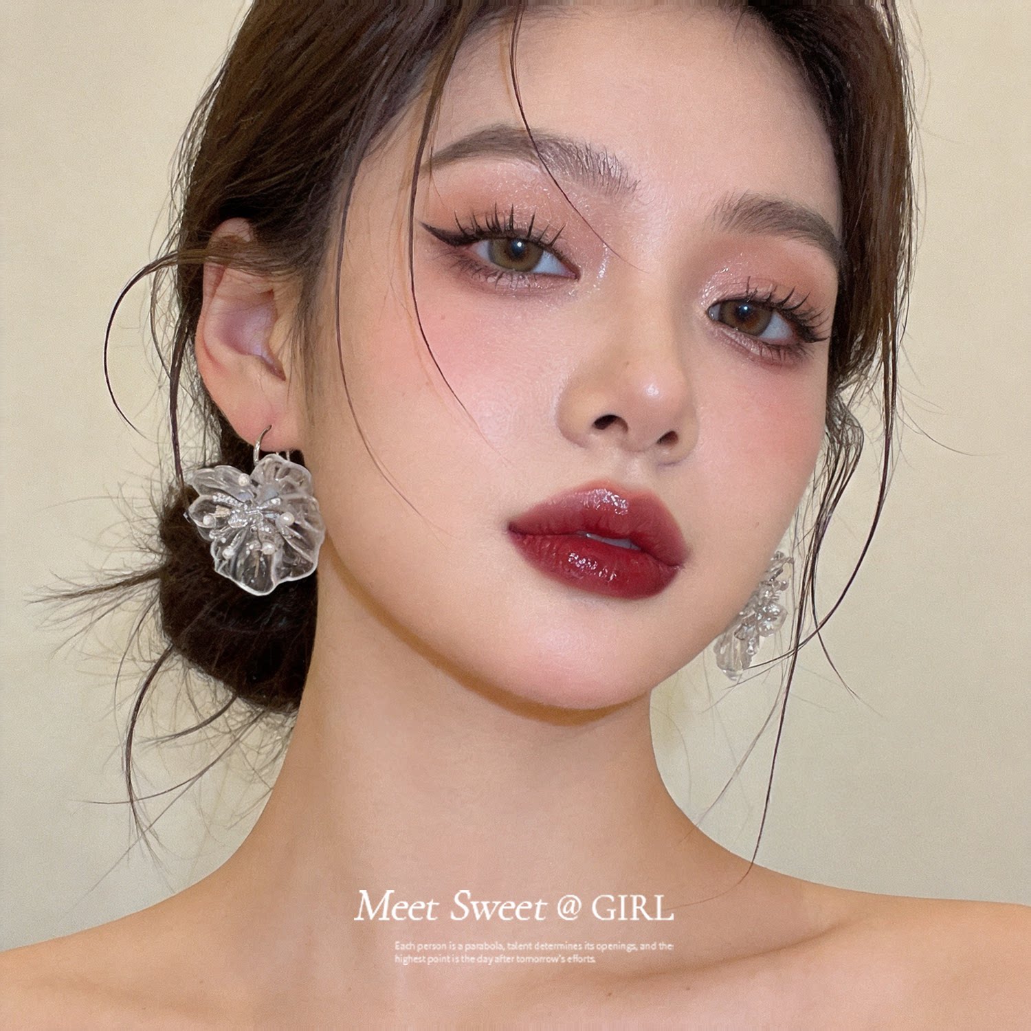 透明立体花朵耳环女耳饰