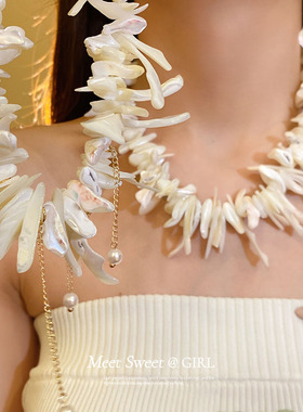 度假风串珠海螺项链2026锁骨链女