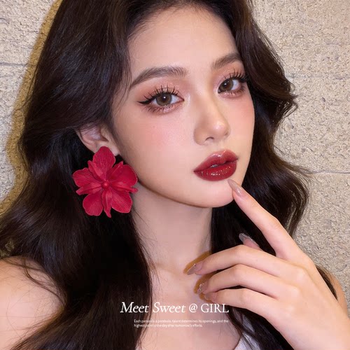 度假风喷漆花朵耳钉耳环女