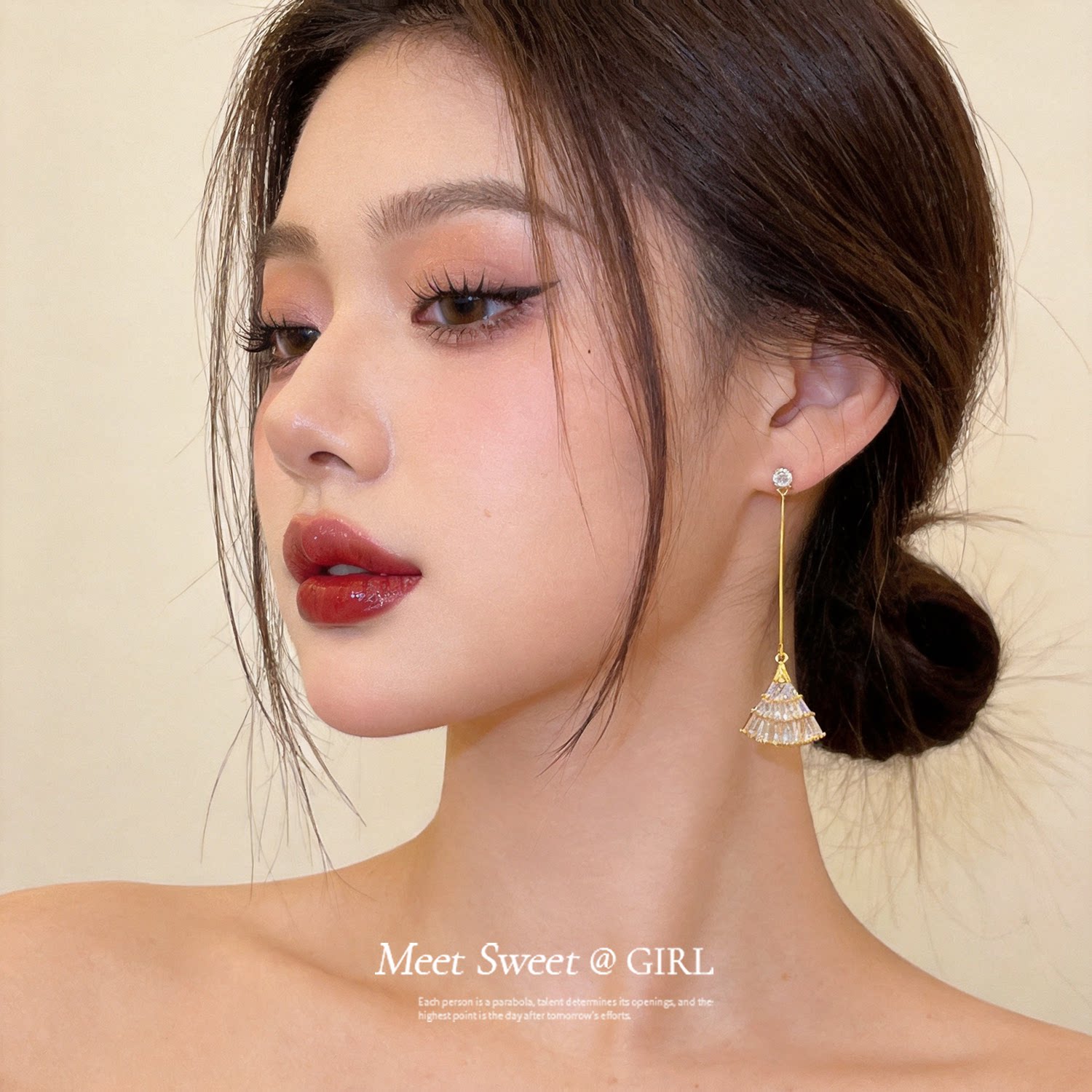 欧美轻奢水钻三角形耳坠耳钉