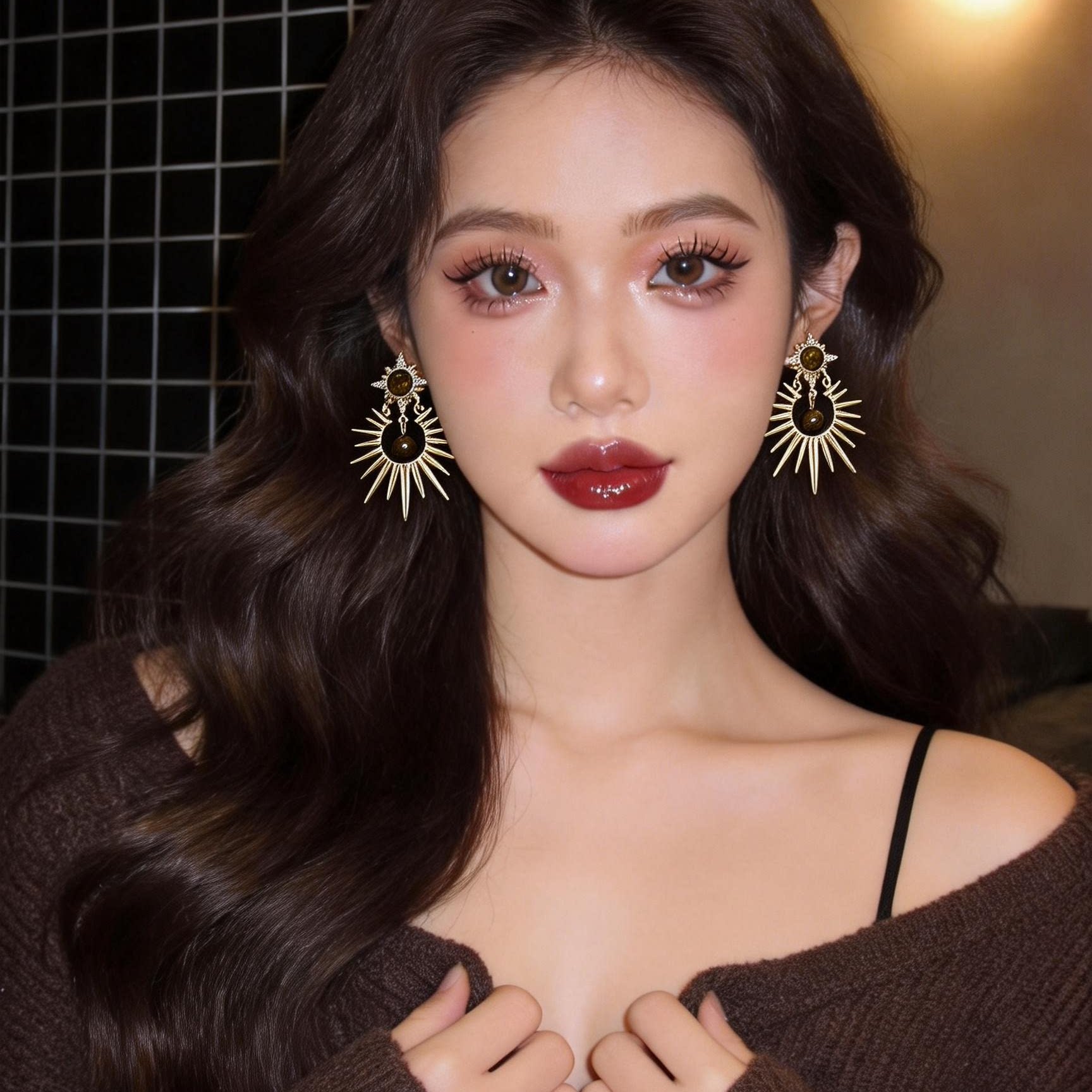 「遇见饰品MEET」金色太阳纹耳环复古轻奢设计感耳钉高级感耳饰女,饰品/流行首饰/时尚饰品新,耳环,淘宝优惠券,粉丝福利购,淘宝优惠卷