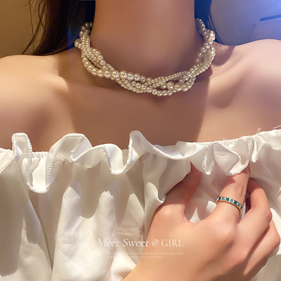 多层巴洛克项链珍珠锁骨链复古轻奢小众颈链饰品女款2022年新款潮
