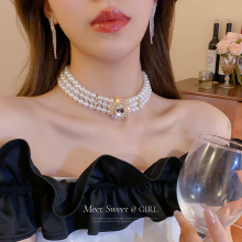 多层叠戴珍珠项链女轻奢小众气质锁骨链2025新款爆款chocker颈链