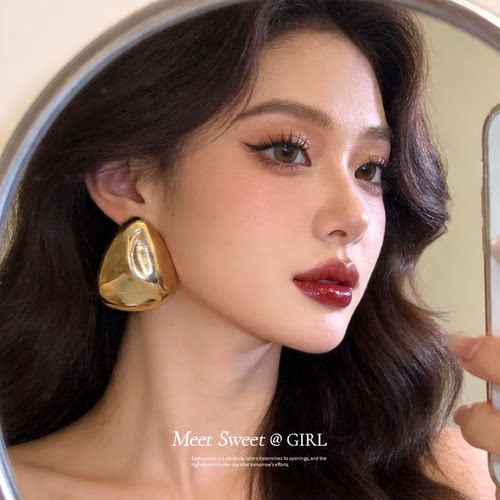 欧美个性金属几何形耳钉耳环女