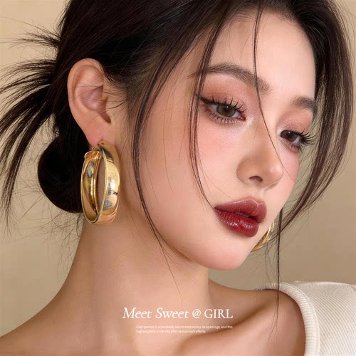 金属圆形光面大耳圈耳环女款