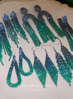 超闪绿色长款流苏耳环2025新款爆款高级感耳坠小众独特夸张耳饰女