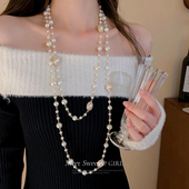 叠戴珍珠项链毛衣链长款 轻奢高级感大气高档项链小香风百搭配饰女
