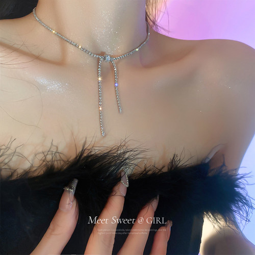 闪钻锆石蝴蝶结项链女