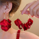 红色玫瑰花瓣夸张圆圈耳环女2025新款 耳钉轻奢高级感耳饰配饰 爆款