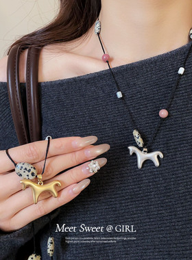 遇见饰品小马石头串珠毛衣链女