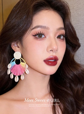 多巴胺彩色拉菲草贝壳项链女