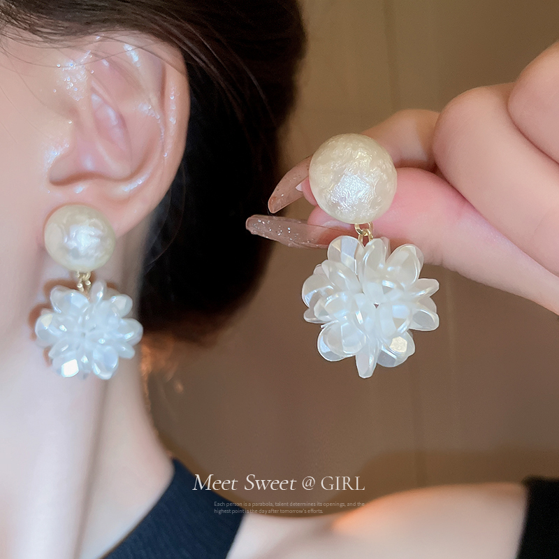 超仙花朵珍珠耳钉法式复古耳环