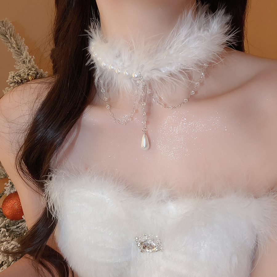 羽毛颈链choker项链毛绒