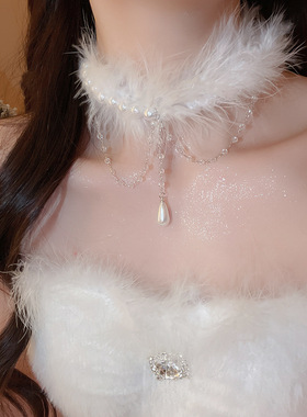 羽毛颈链choker项链毛绒