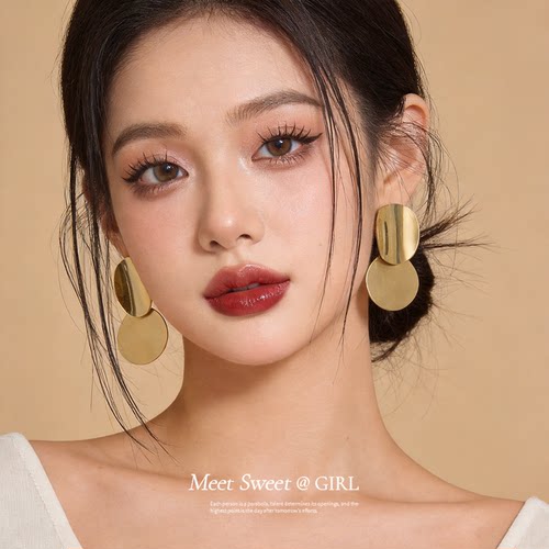 欧美金属几何圆片耳环2026新款