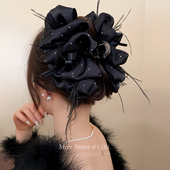 「遇见饰品MEET」满天星黑色羽毛抓夹女2025新款 大号发夹后脑勺