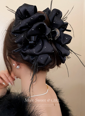 「遇见饰品MEET」满天星黑色羽毛抓夹女2025新款大号发夹后脑勺