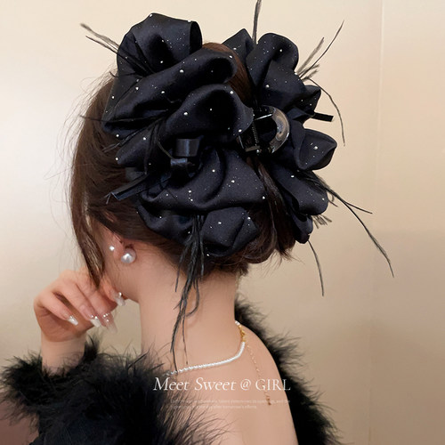 高级感满天星羽毛抓夹女