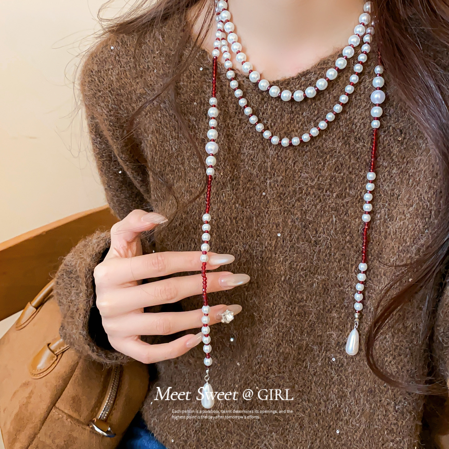 时尚大气玻璃珍珠串珠项链