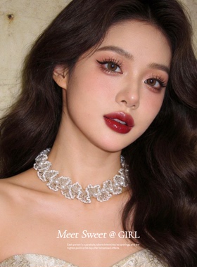 法式优雅气质珍珠串珠花边项链女