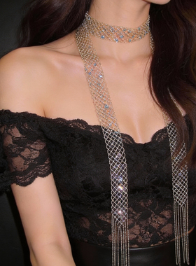 银色镂空网状项链choker