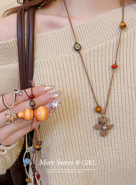 编织绳葫芦小马项链长款