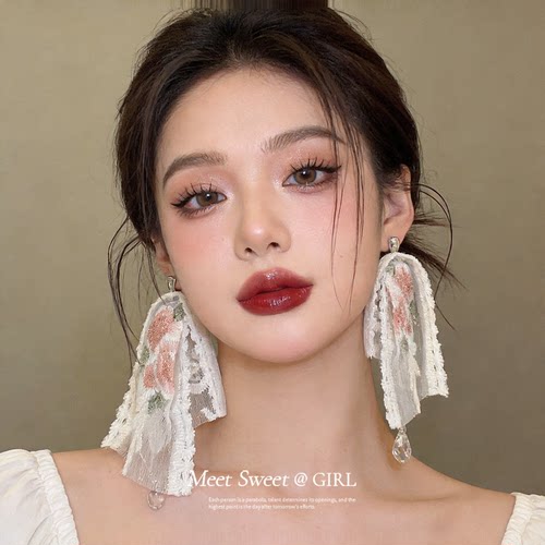 度假风花边水滴流苏耳钉耳环女