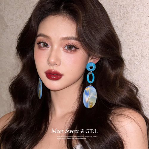 绿色串珠流苏耳钉耳环女