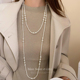 OT扣长款 双层叠戴珍珠项链女轻奢小众毛衣链百搭2025新款 卫衣配饰
