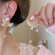 水晶珍珠花朵流苏耳坠耳环小众设计精致气质甜美耳饰粉色耳钉女