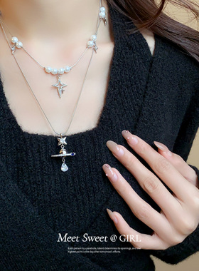 韩系玻璃珍珠土星吊坠项链女