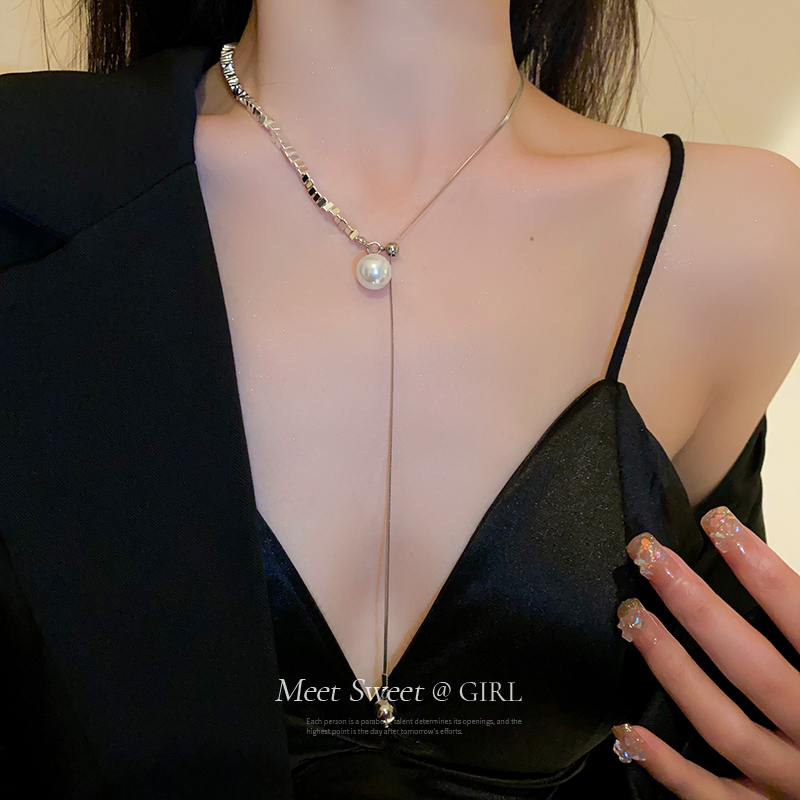 碎银子珍珠抽拉项链女