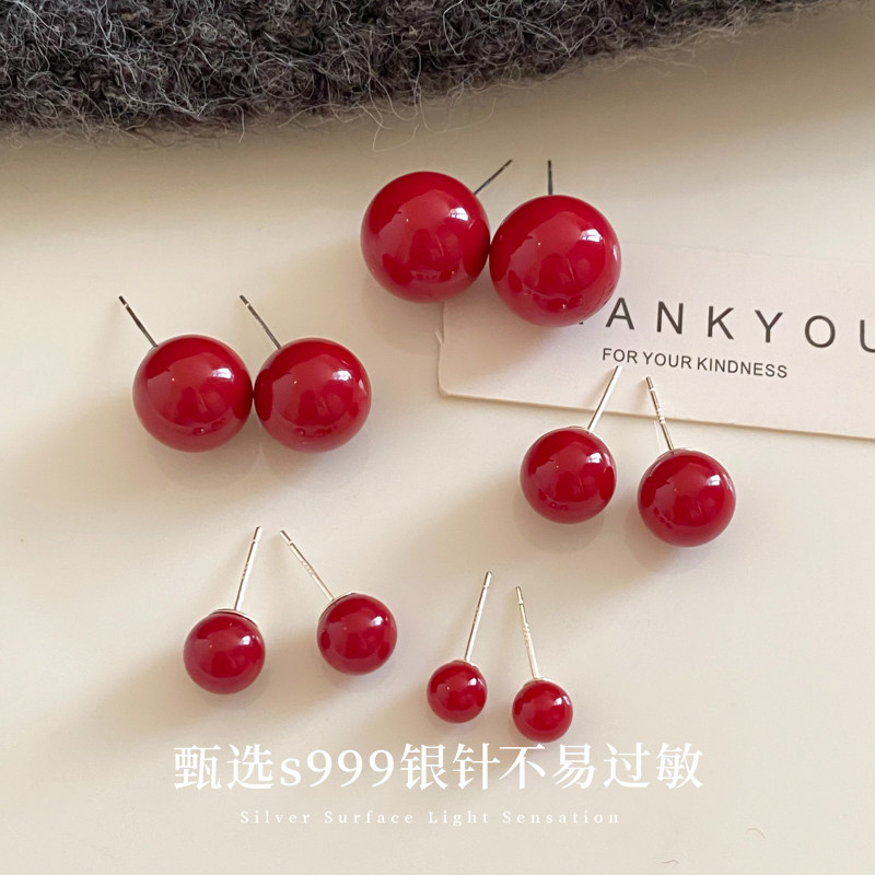 S999纯银针简约时尚扁圆珍珠耳钉