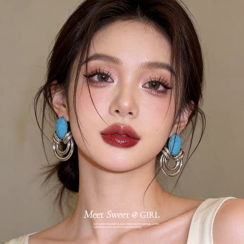 波西米亚风绿松石耳钉个性复古