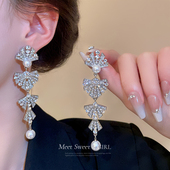 长款 闪钻流苏珍珠耳坠2025新款 高端小众独特耳环轻奢高级感耳饰女